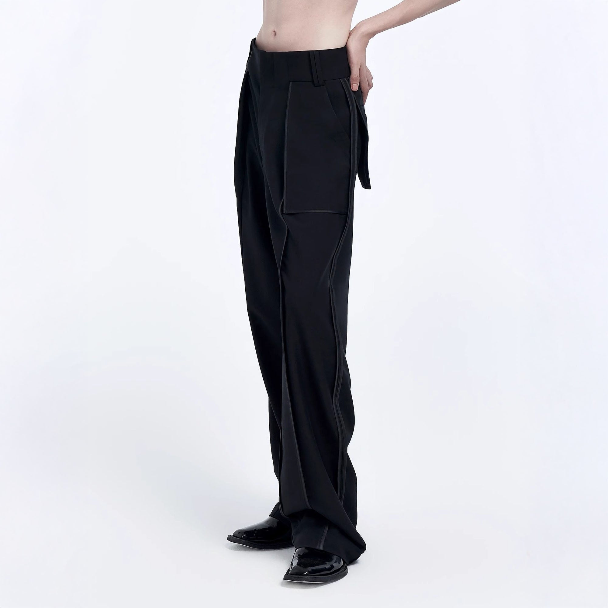 TIWILLTANG Satin Panel Straight-Leg Pants-Pants-S-Black-Free Shipping Leatheretro