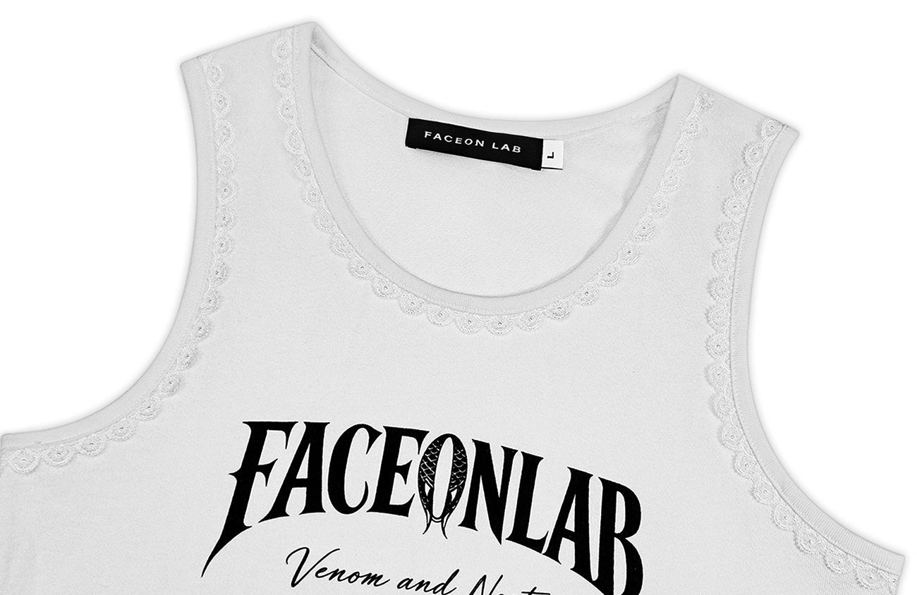 FACEONLAB Lace Trim Gothic Letters Sleeveless Tank-Tank Top-M-Black-Free Shipping Leatheretro