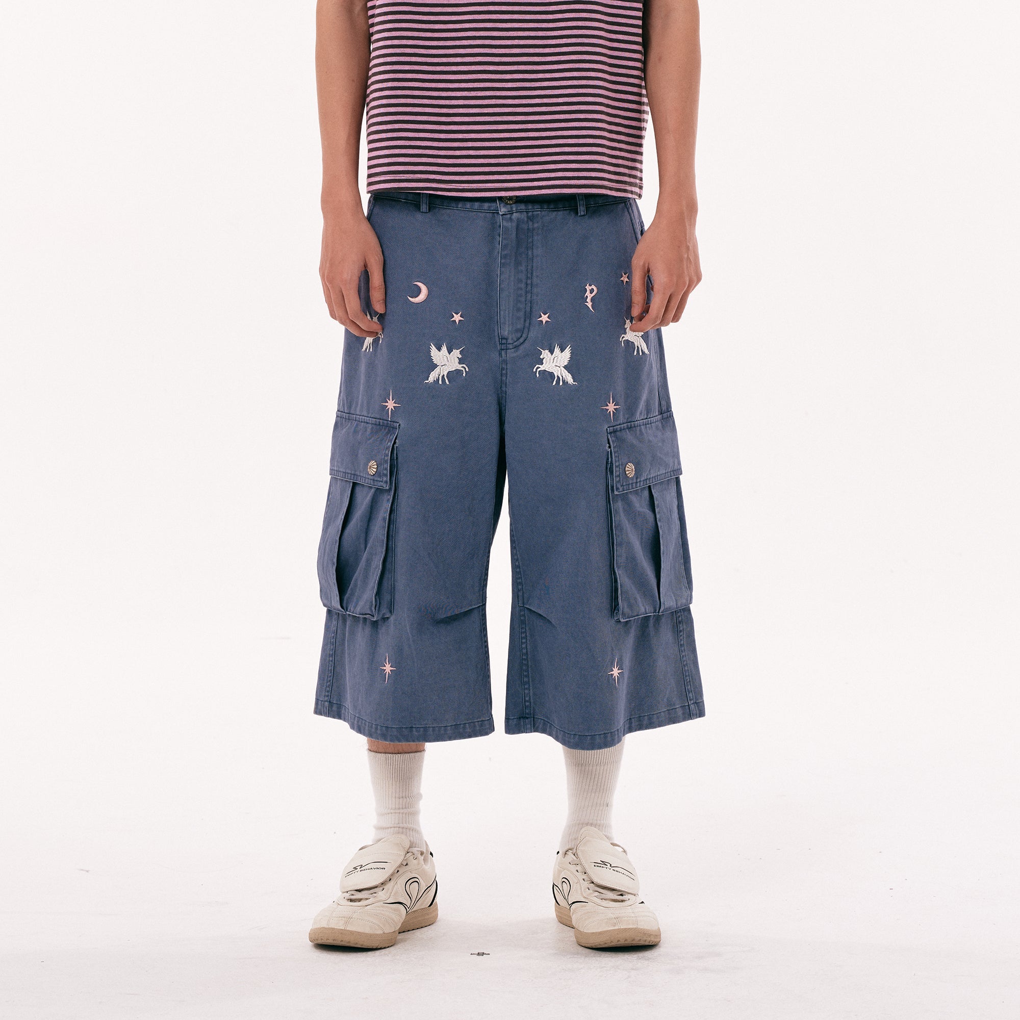 PASET Unicorn Embroidered Cargo Shorts-Shorts-S / 28"-Free Shipping Leatheretro