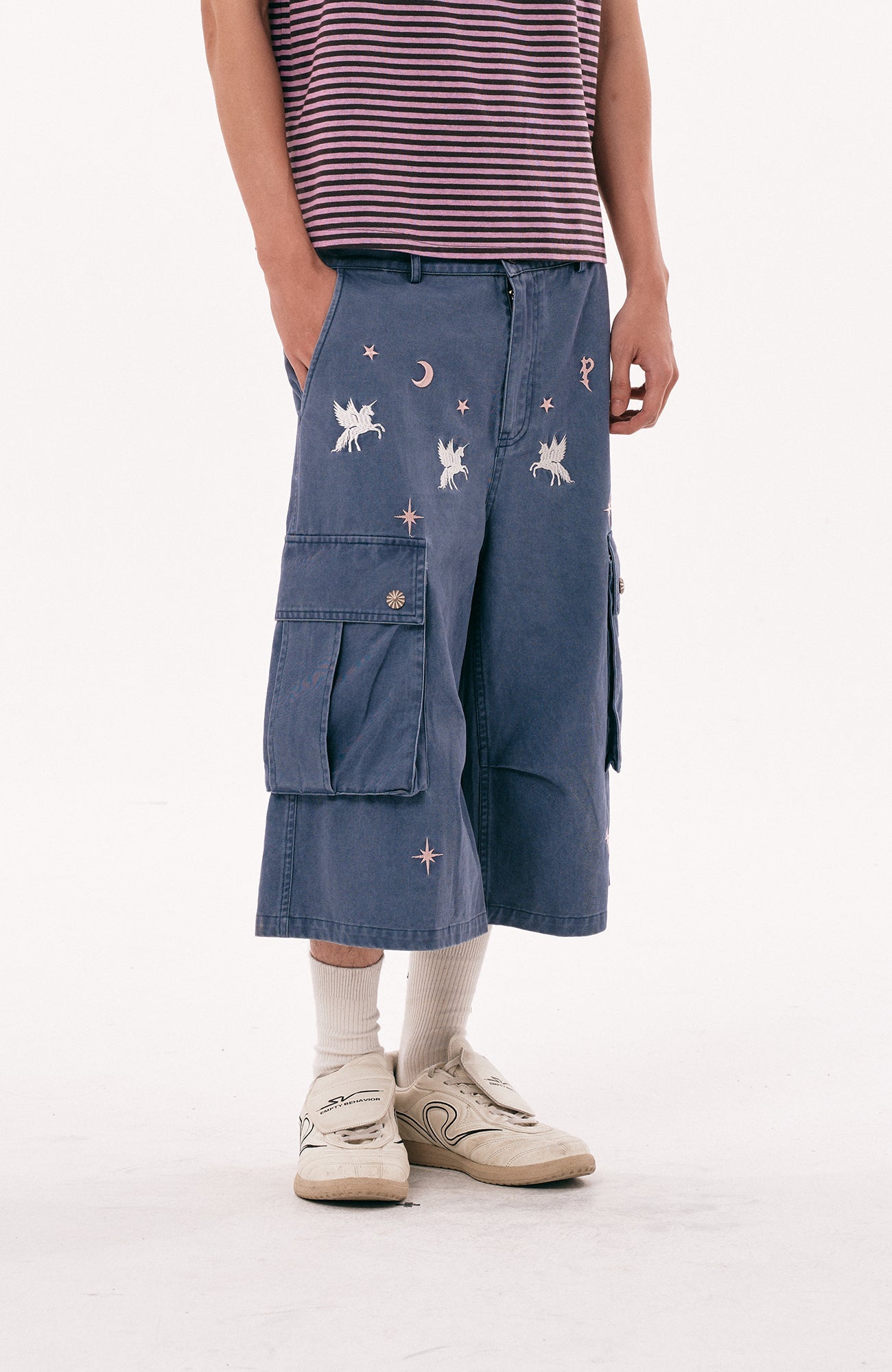 PASET Unicorn Embroidered Cargo Shorts-Shorts-S / 28"-Free Shipping Leatheretro