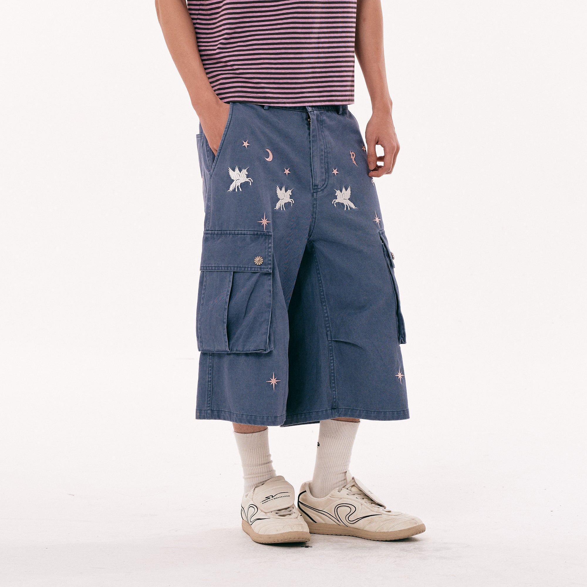 PASET Unicorn Embroidered Cargo Shorts-Shorts-S / 28"-Free Shipping Leatheretro