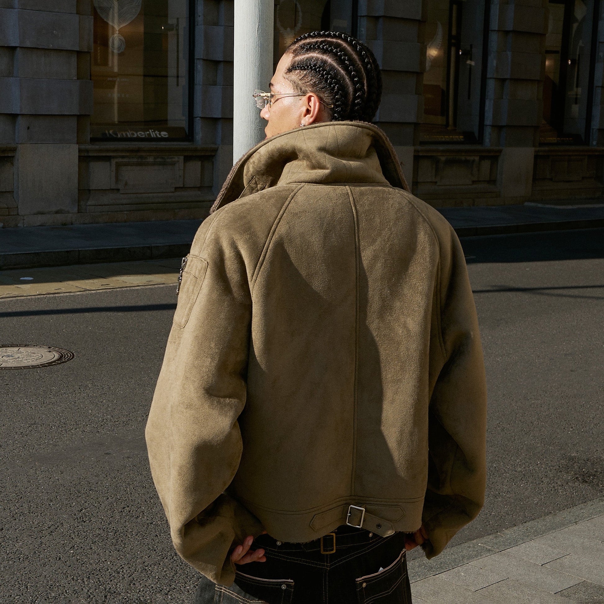 STEEPC Asym Zip Suede Shearling Jacket-Jacket-S-Khaki-Free Shipping Leatheretro