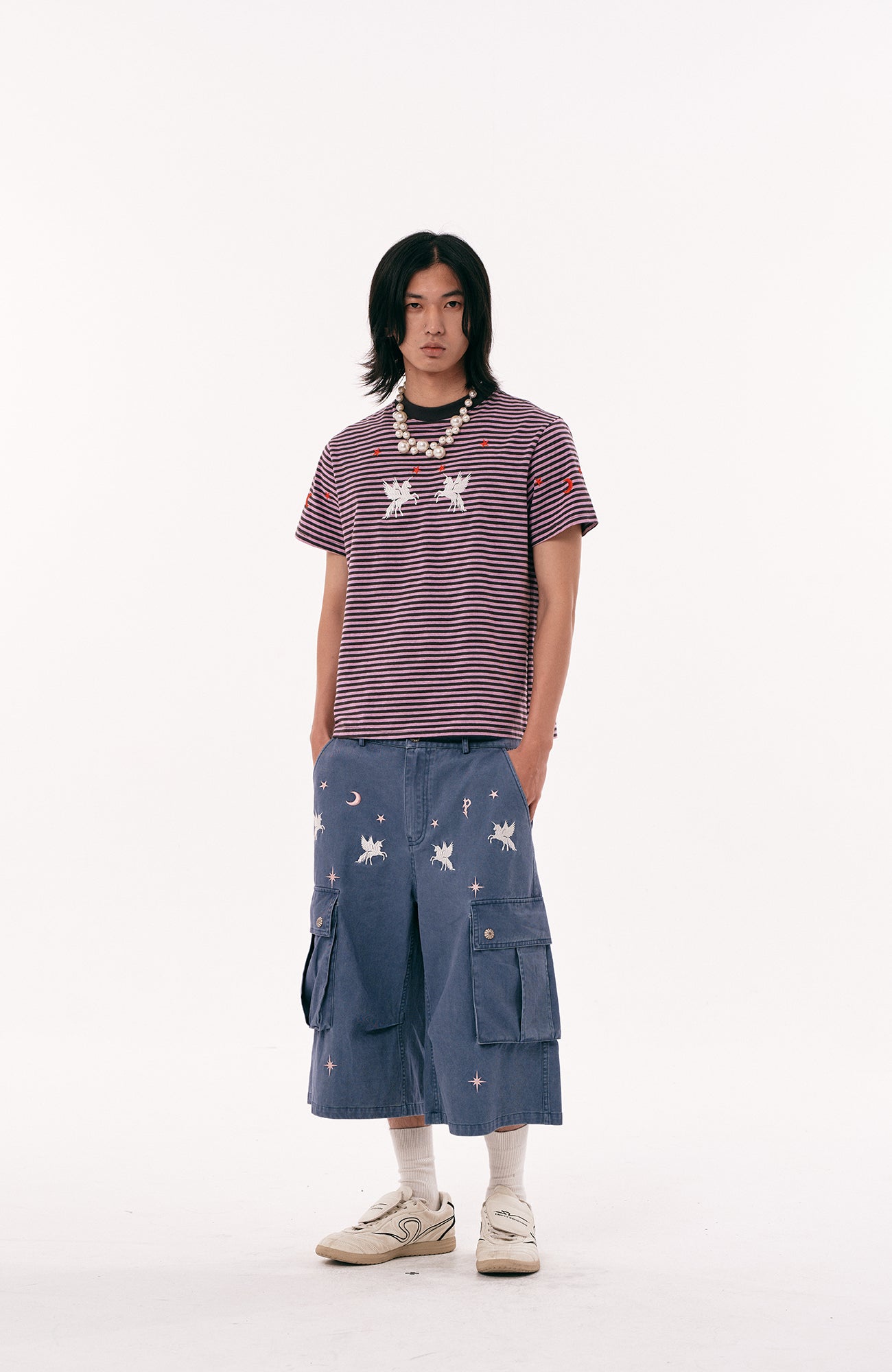 PASET Unicorn Embroidered Cargo Shorts-Shorts-S / 28"-Free Shipping Leatheretro