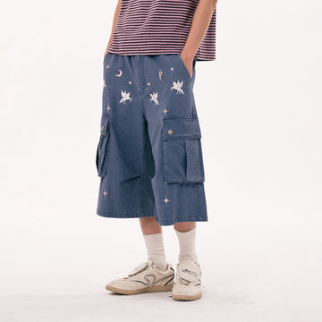 PASET Unicorn Embroidered Cargo Shorts-Shorts-S / 28"-Free Shipping Leatheretro