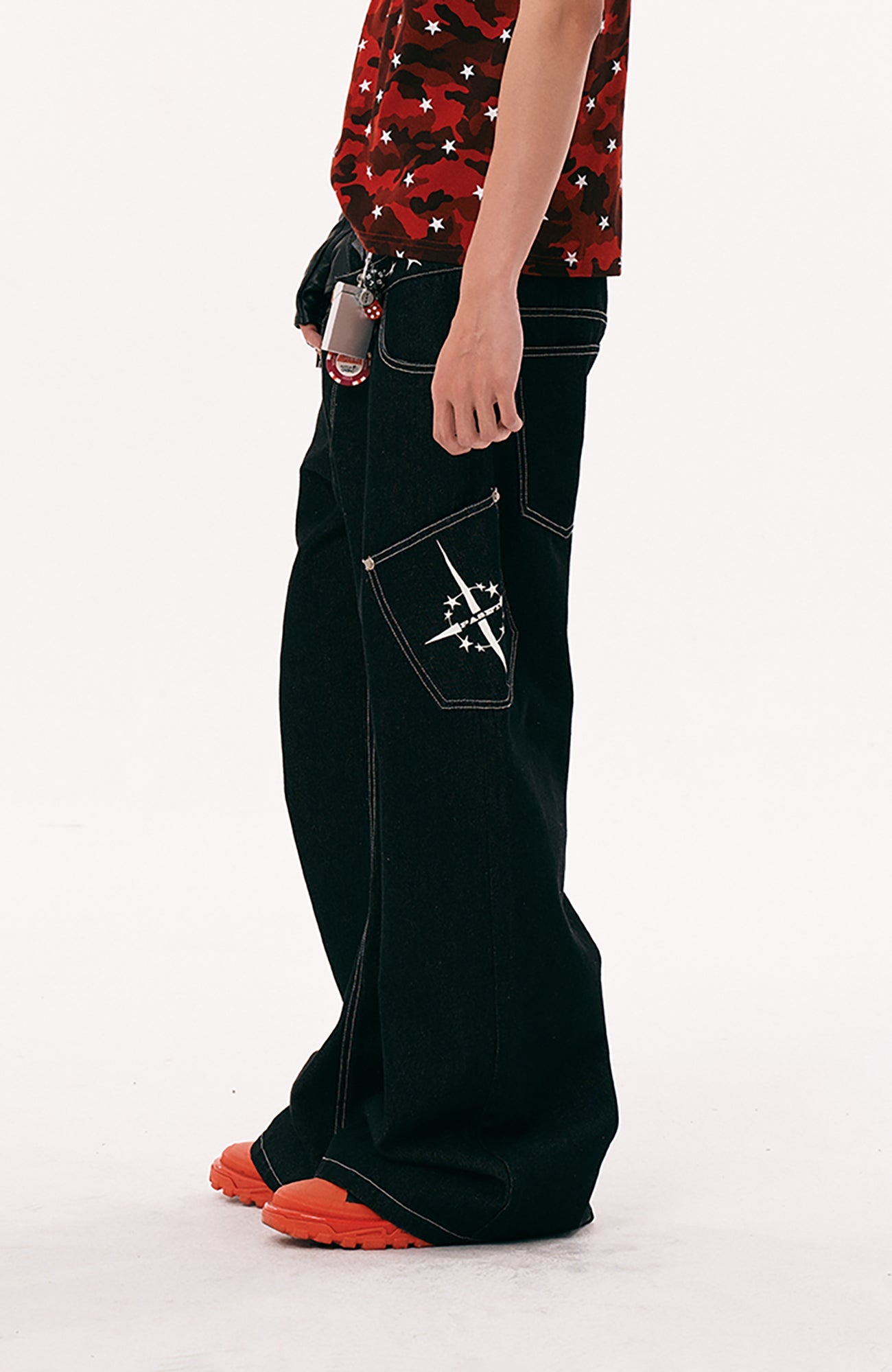 PASET Camo Double Waist Embroidered Jeans-Jeans-S / 28"-Free Shipping Leatheretro