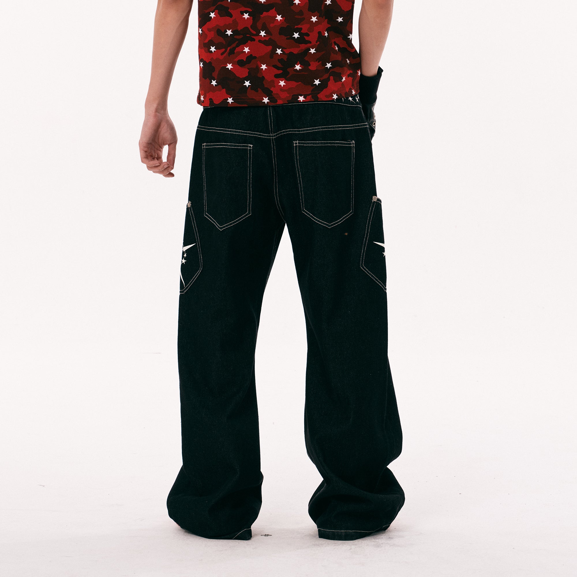 PASET Camo Double Waist Embroidered Jeans-Jeans-S / 28"-Free Shipping Leatheretro