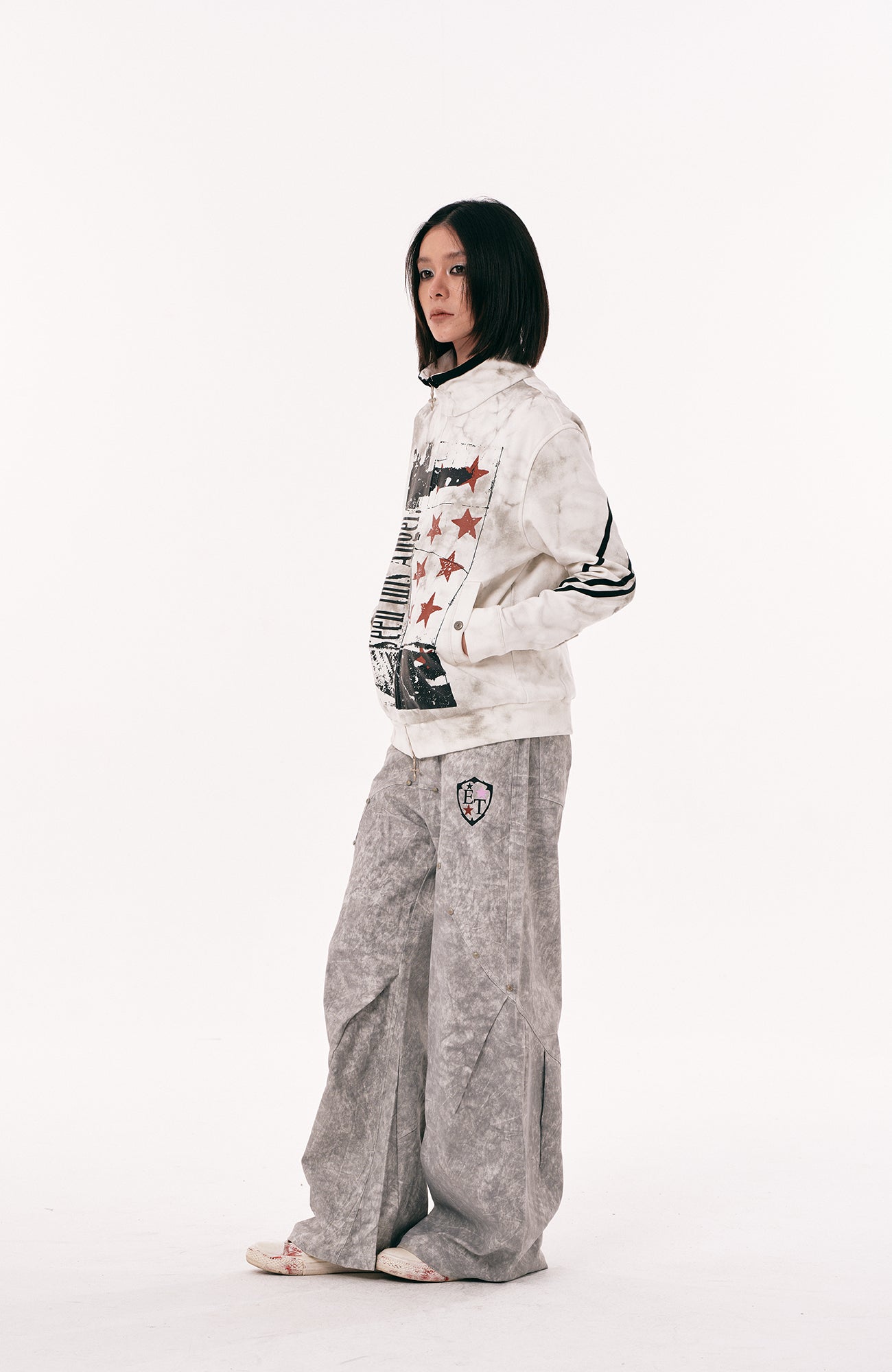 PASET Dirty Wash Star Graphic Track Jacket-Jacket-S-Free Shipping Leatheretro