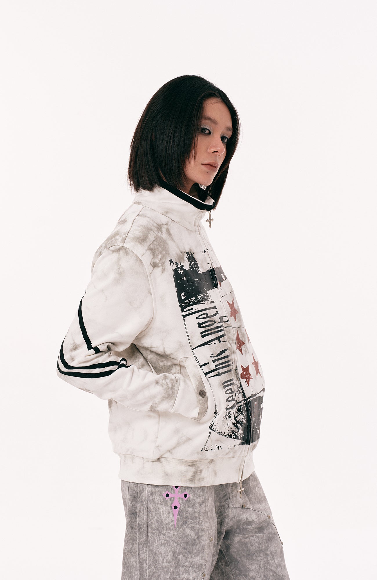 PASET Dirty Wash Star Graphic Track Jacket-Jacket-S-Free Shipping Leatheretro
