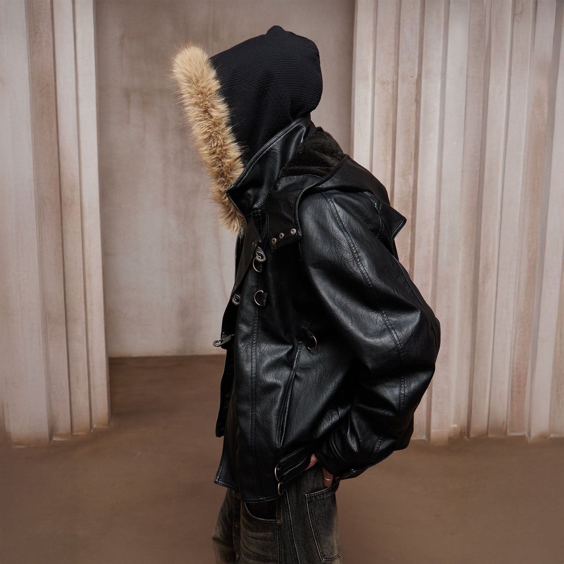 DND4DES Retro Buckle Faux Leather Hooded Jacket-Jacket-S (Preorder)-Free Shipping Leatheretro