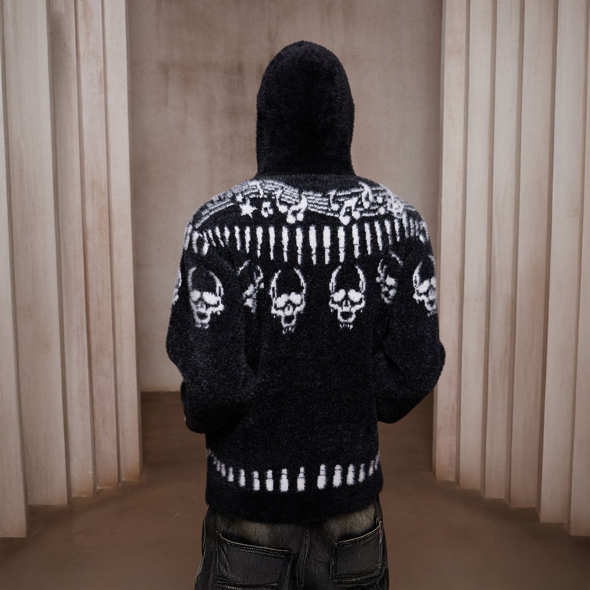 DND4DES Faux Mink Skull Jacquard Hooded Jacket-Jacket-S (Preorder)-Free Shipping Leatheretro