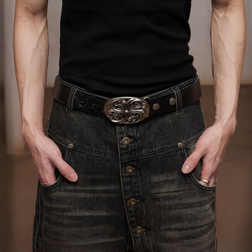 DND4DES Floral Buckle Embossed Leather Belt-Accessories-One Size-Free Shipping Leatheretro