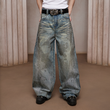 DND4DES Dirty-Washed Diamond Wide-Leg Jeans Blue-Jeans-XS-Free Shipping Leatheretro