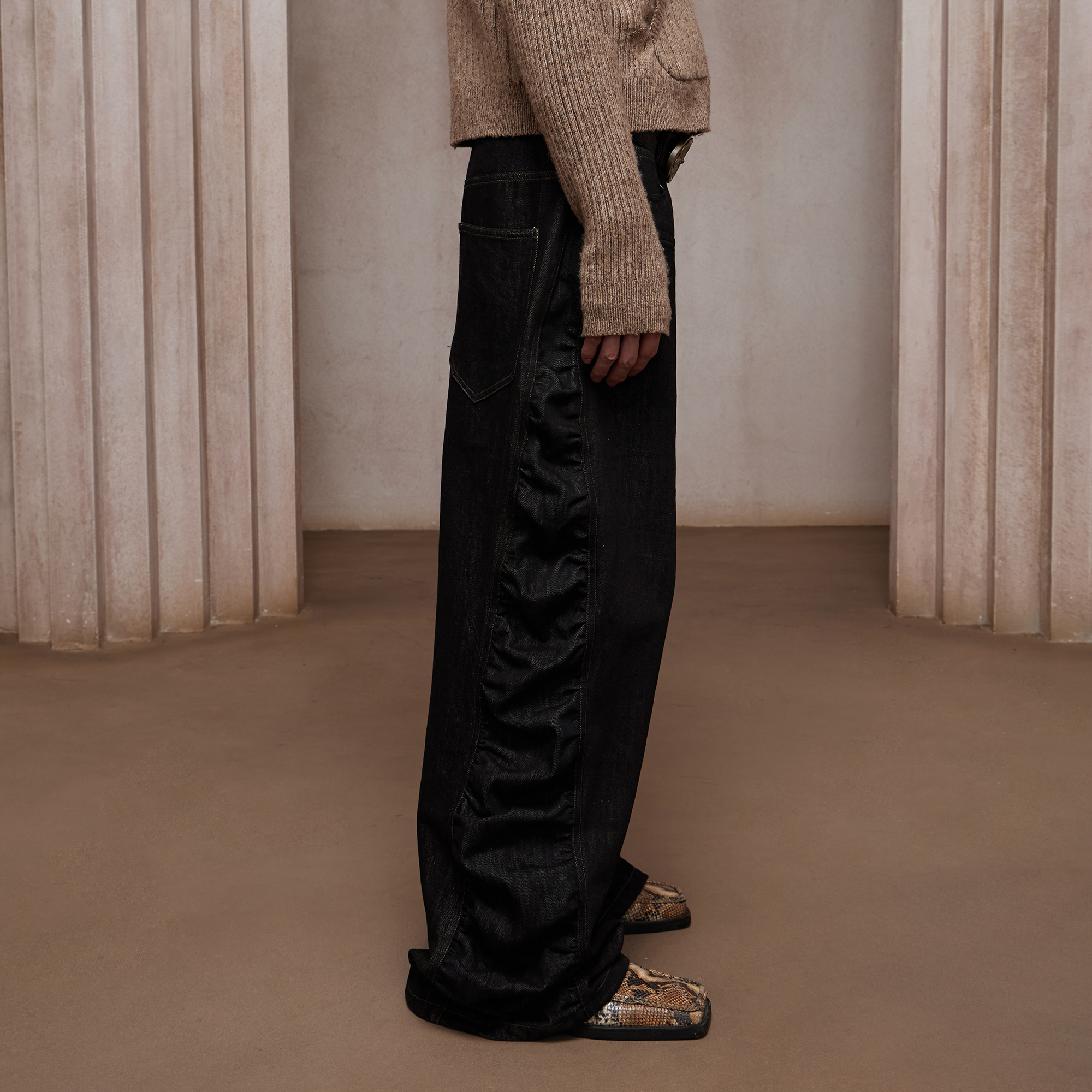 DND4DES Asym Button-Fly Ruched Baggy Jeans-Jeans-XS-Free Shipping Leatheretro