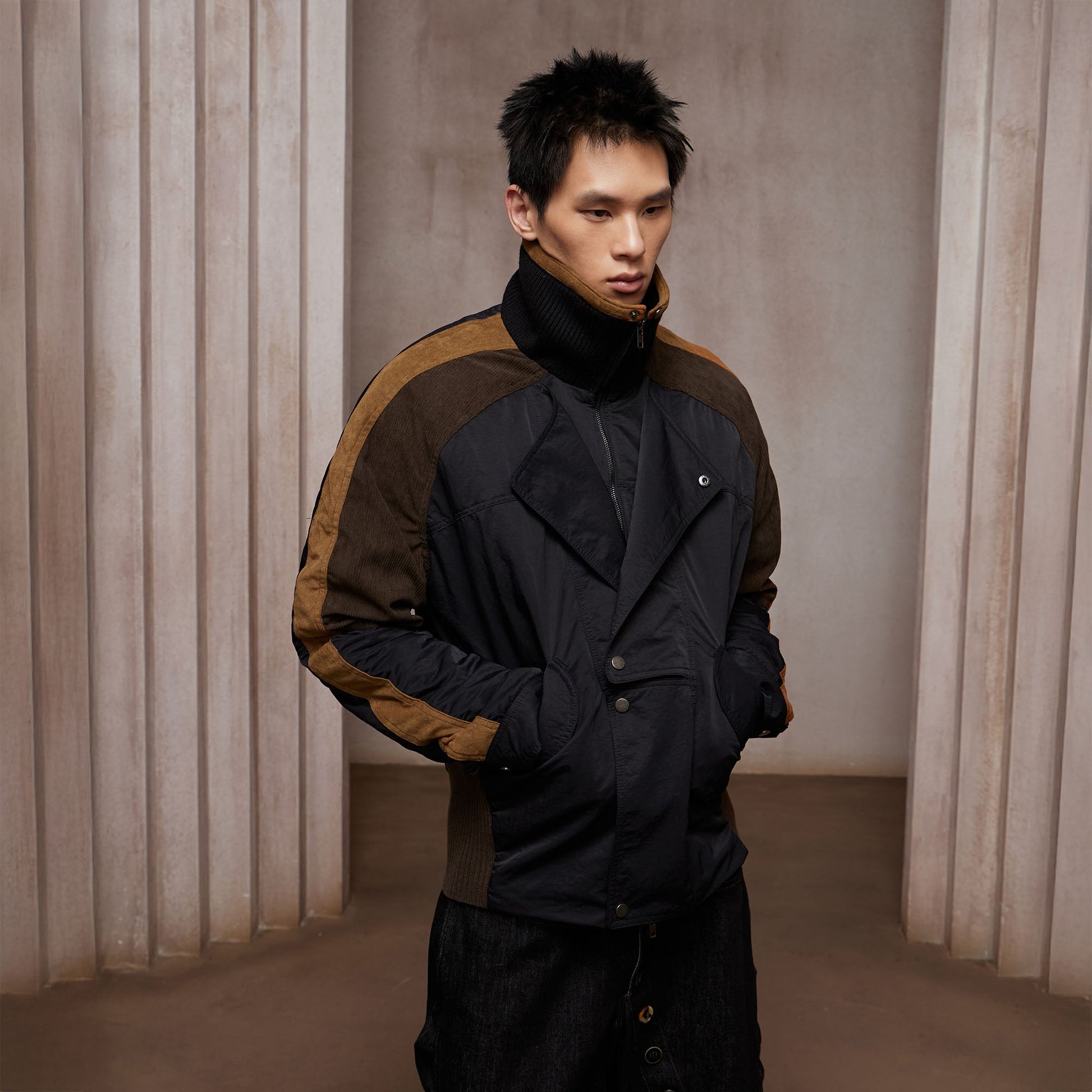 DND4DES Contrast Suede Corduroy Panel Jacket-Jacket-S (Preorder)-Free Shipping Leatheretro