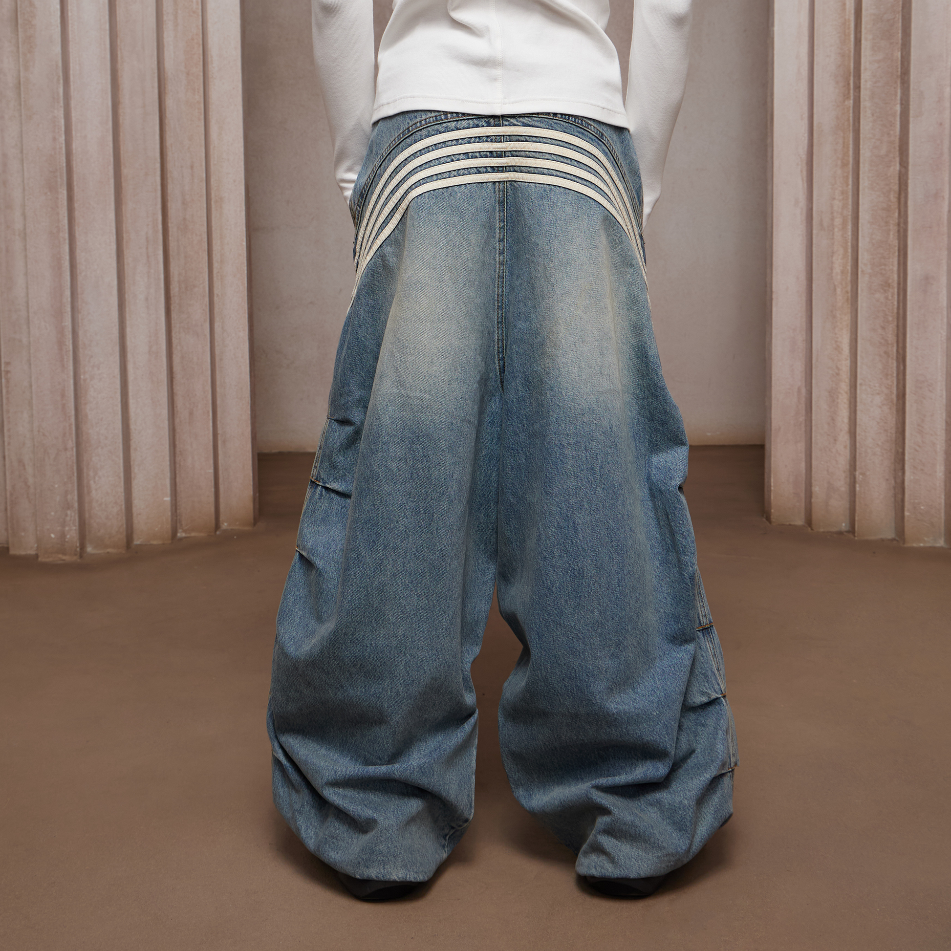 DND4DES Washed Ruched Striped Baggy Jeans-Jeans-XS (Preorder)-Blue-Free Shipping Leatheretro