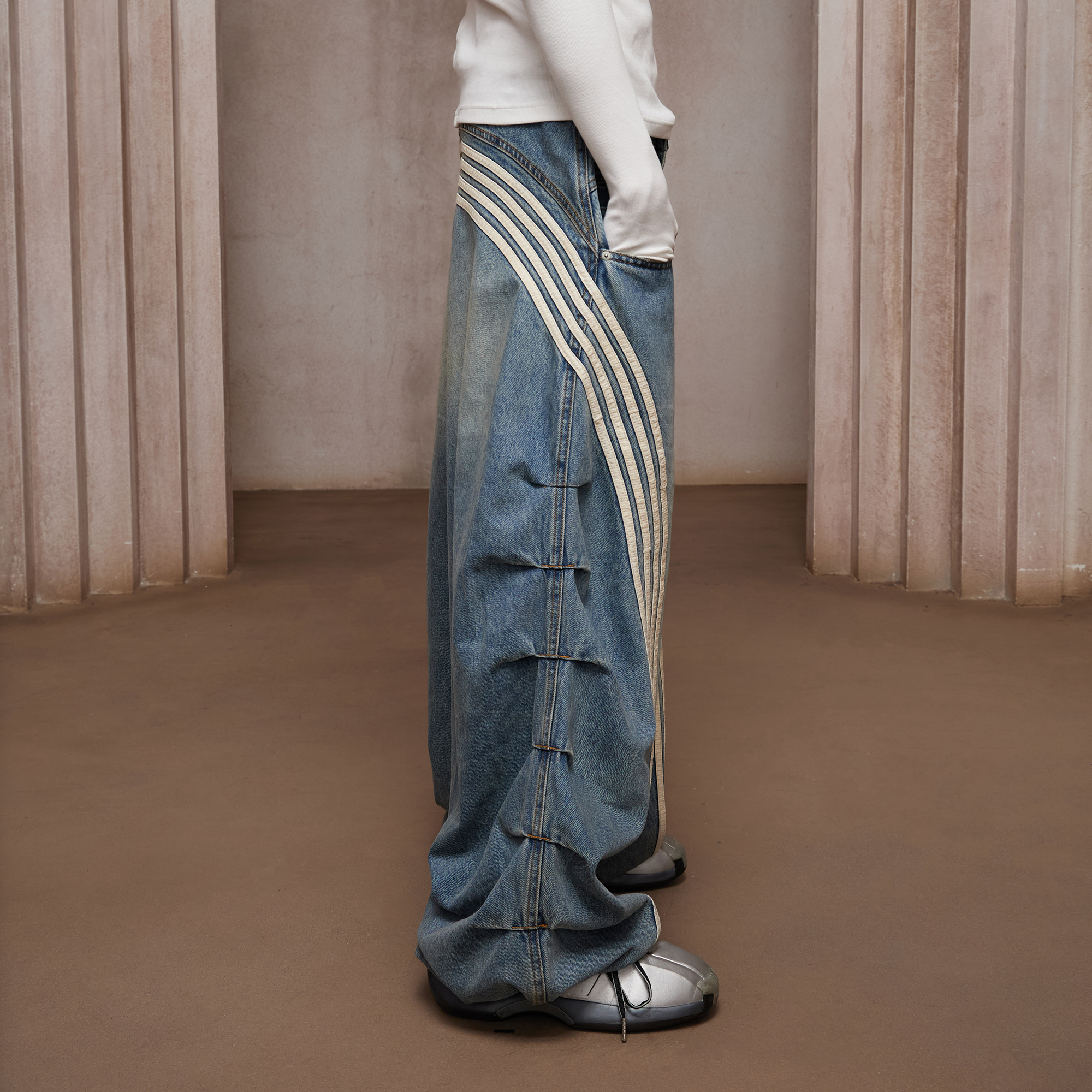 DND4DES Washed Ruched Striped Baggy Jeans-Jeans-XS (Preorder)-Blue-Free Shipping Leatheretro