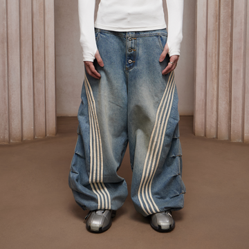 DND4DES Washed Ruched Striped Baggy Jeans-Jeans-XS (Preorder)-Blue-Free Shipping Leatheretro