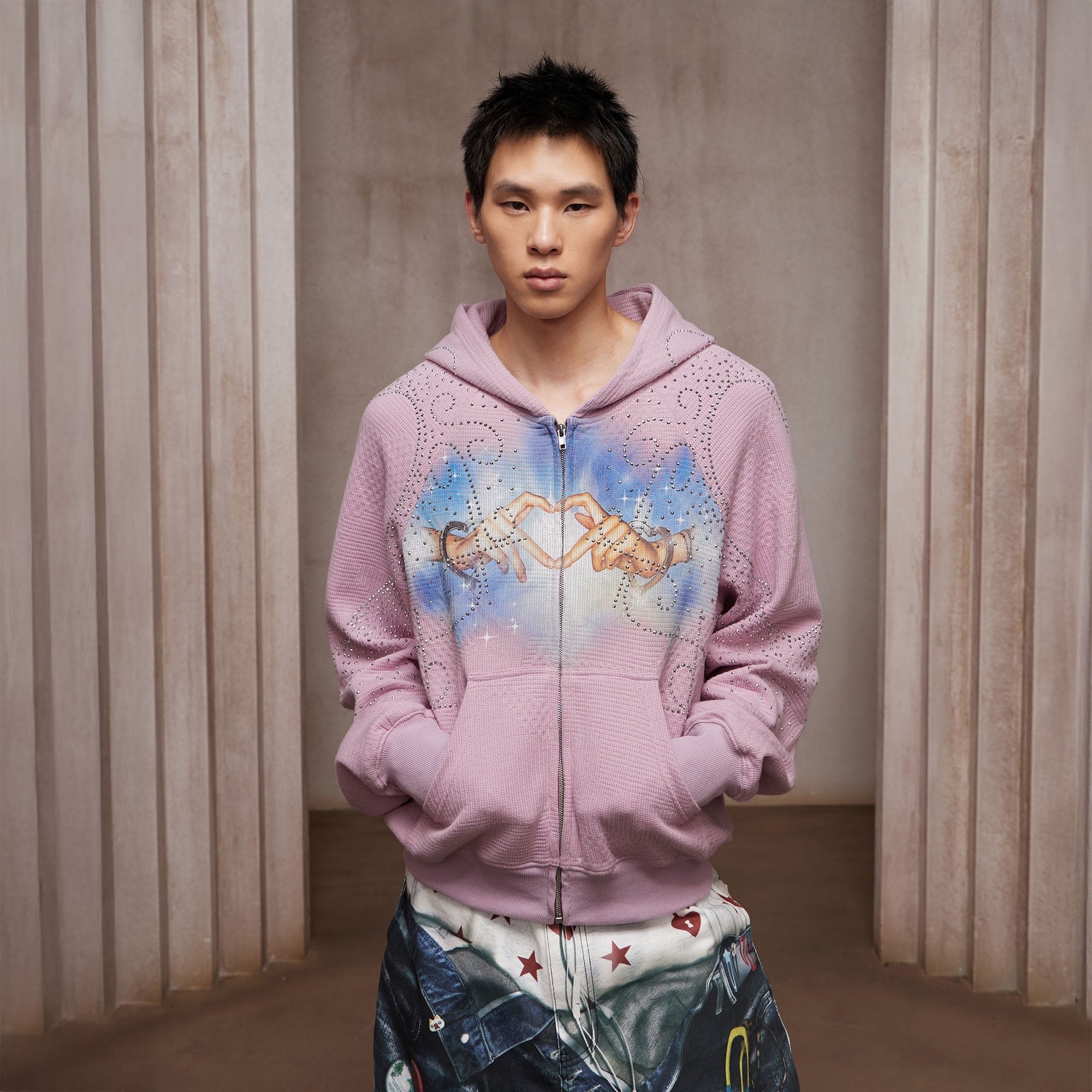 DND4DES Diamond Airbrush Zip-Up Hoodie-Jacket-S-Black-Free Shipping Leatheretro