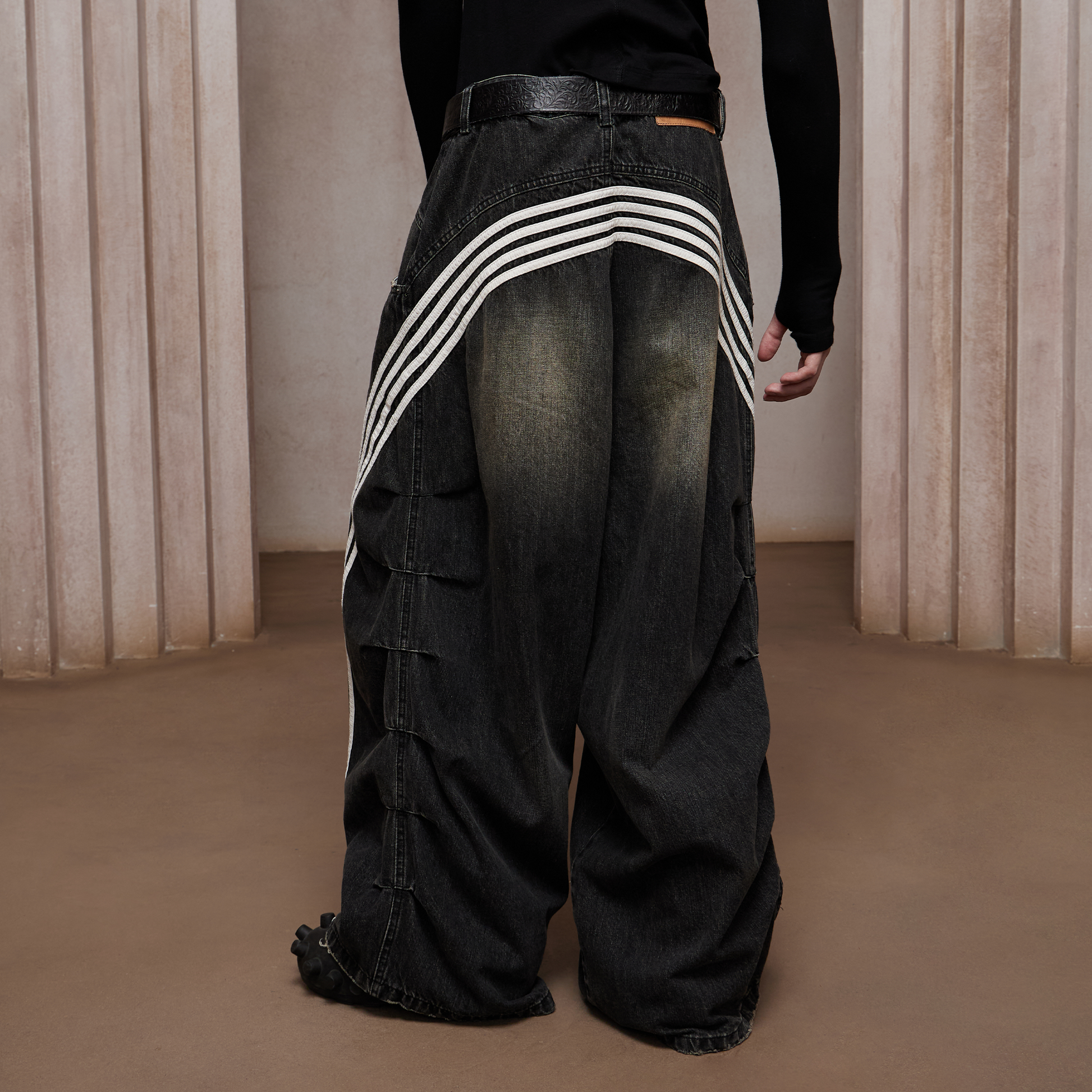 DND4DES Washed Ruched Striped Baggy Jeans-Jeans-XS (Preorder)-Blue-Free Shipping Leatheretro