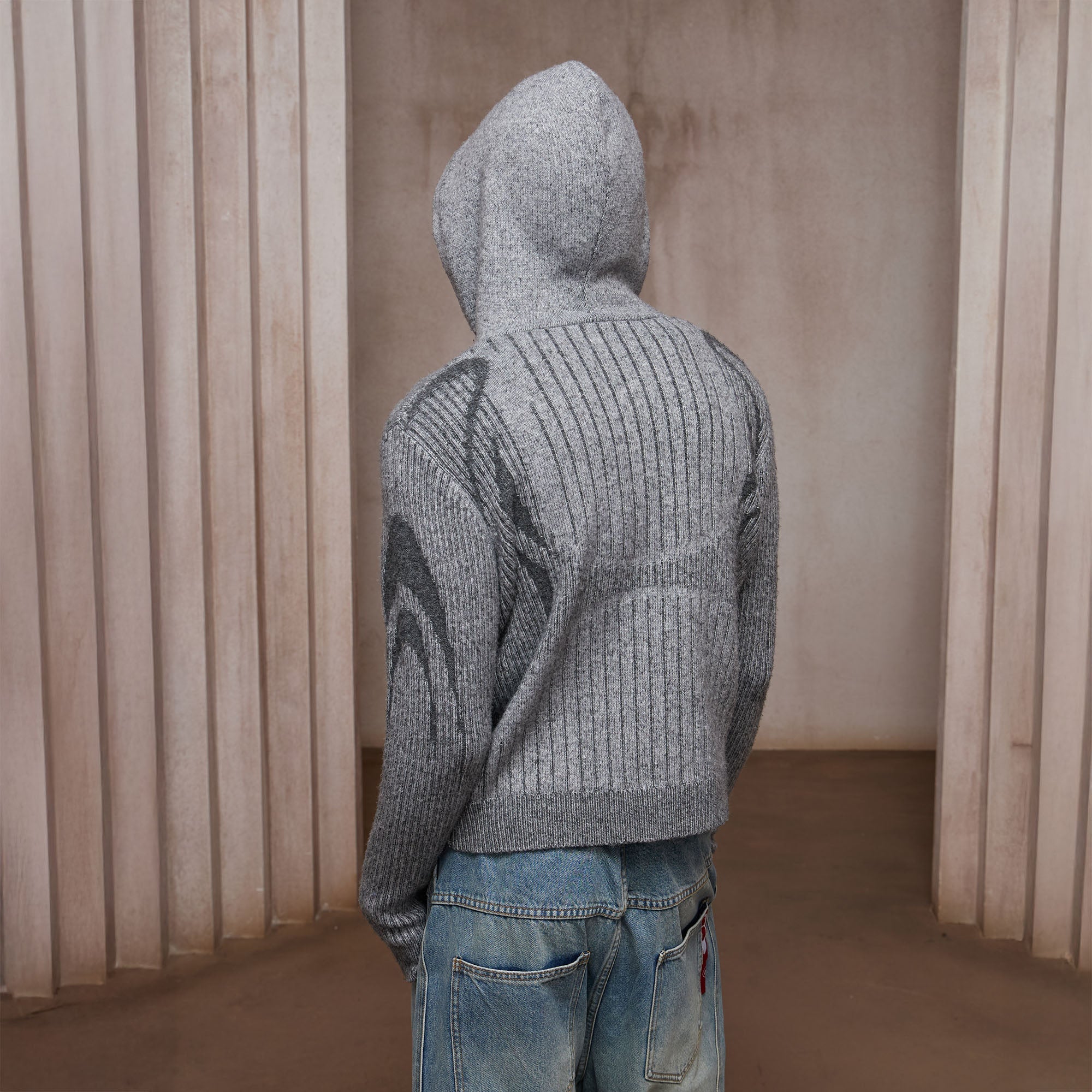 DND4DES Contrast Wool-Blend Hooded Zip Cardigan-Jacket-S-Gray (Preorder)-Free Shipping Leatheretro