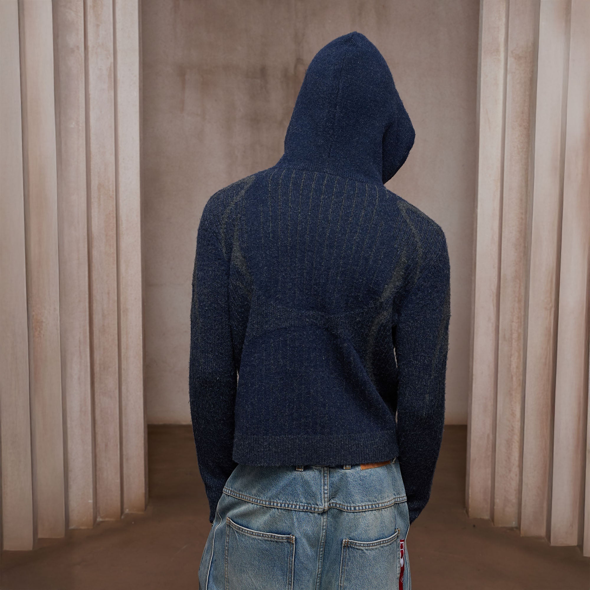 DND4DES Contrast Wool-Blend Hooded Zip Cardigan-Jacket-S-Gray (Preorder)-Free Shipping Leatheretro