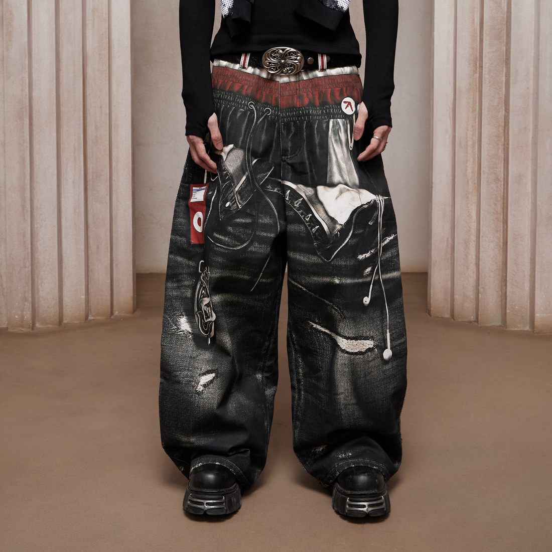 DND4DES Triple-Waist Graphic Wide-Leg Denim Pants-Pants-XS-Free Shipping Leatheretro