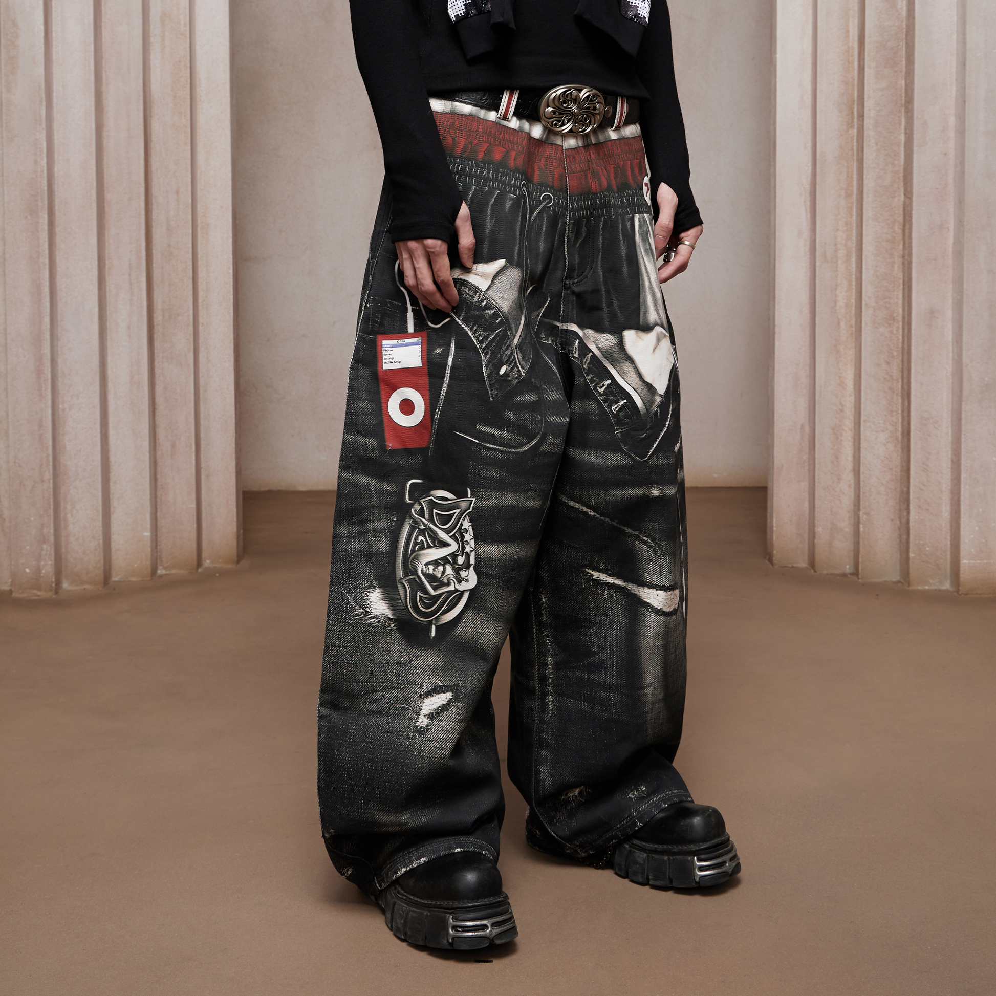 DND4DES Triple-Waist Graphic Wide-Leg Denim Pants-Pants-XS-Free Shipping Leatheretro