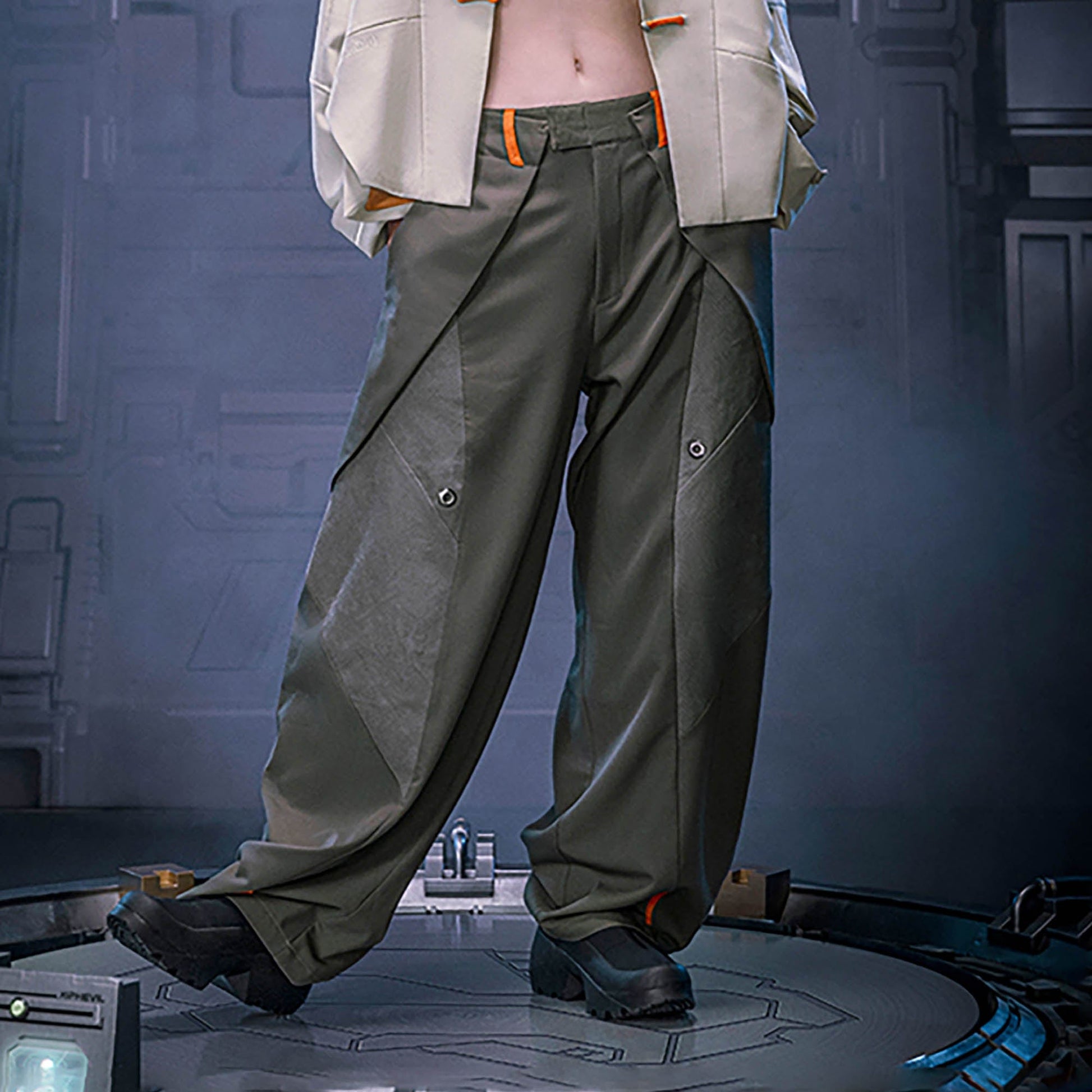 XIPHEVIL Mech Paneled Utility Wide-Leg Pants Grey-Pants-XS-Free Shipping Leatheretro