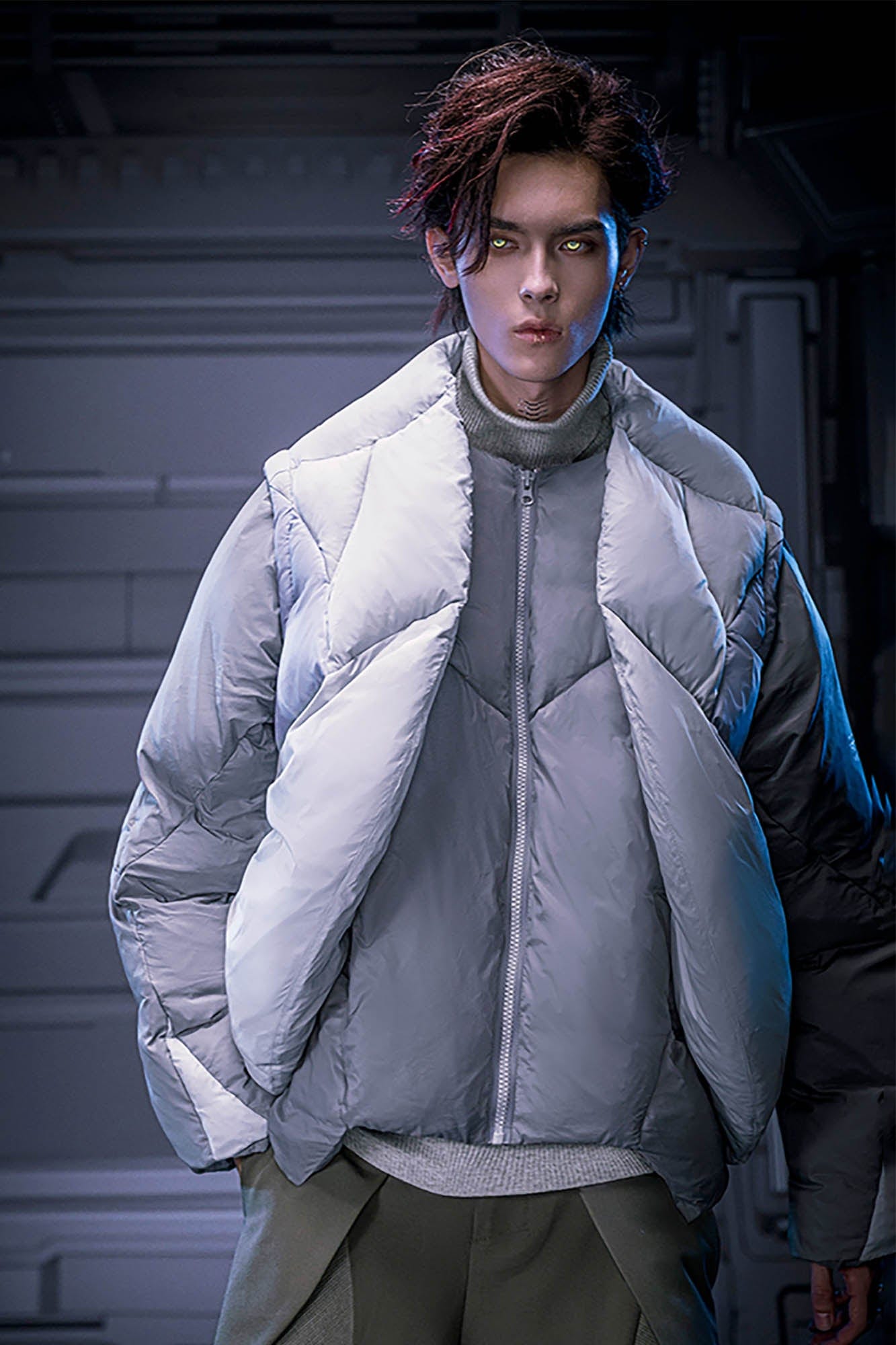 XIPHEVIL Exoskeleton Detachable-Sleeve Paneled Puffer Jacket-Jacket-XS-Free Shipping Leatheretro
