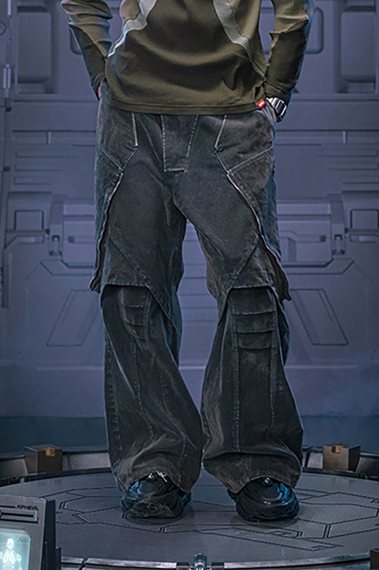 XIPHEVIL Layered Paneled Robotic Wide-Leg Pants-Pants-XS-Free Shipping Leatheretro