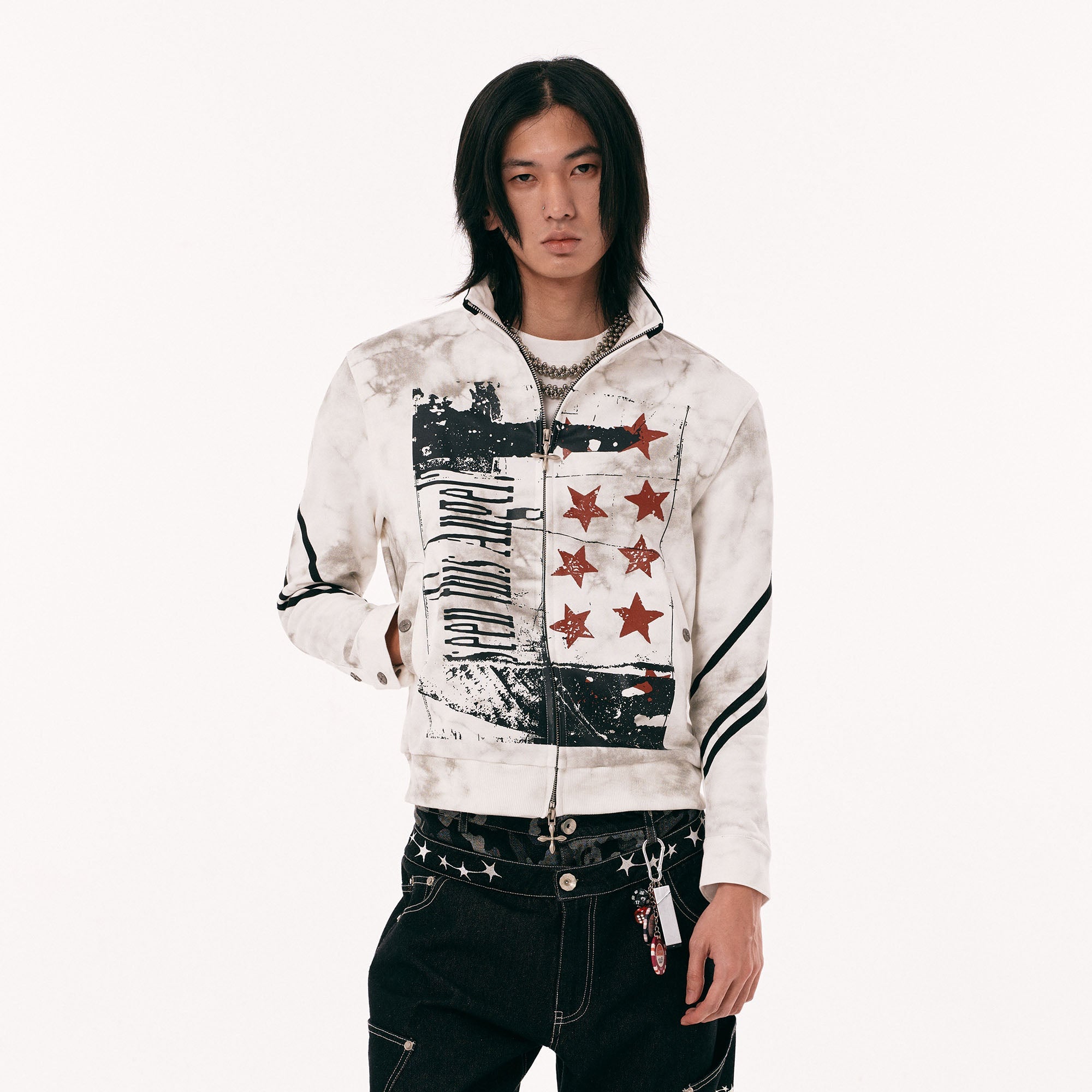 PASET Dirty Wash Star Graphic Track Jacket-Jacket-S-Free Shipping Leatheretro