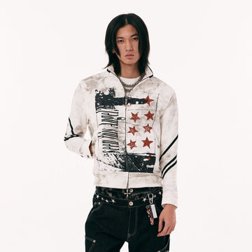 PASET Dirty Wash Star Graphic Track Jacket-Jacket-S-Free Shipping Leatheretro