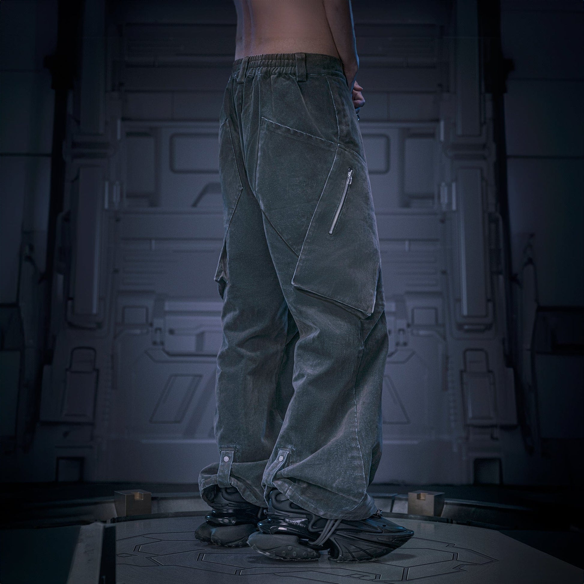 XIPHEVIL Layered Paneled Robotic Wide-Leg Pants-Pants-XS-Free Shipping Leatheretro