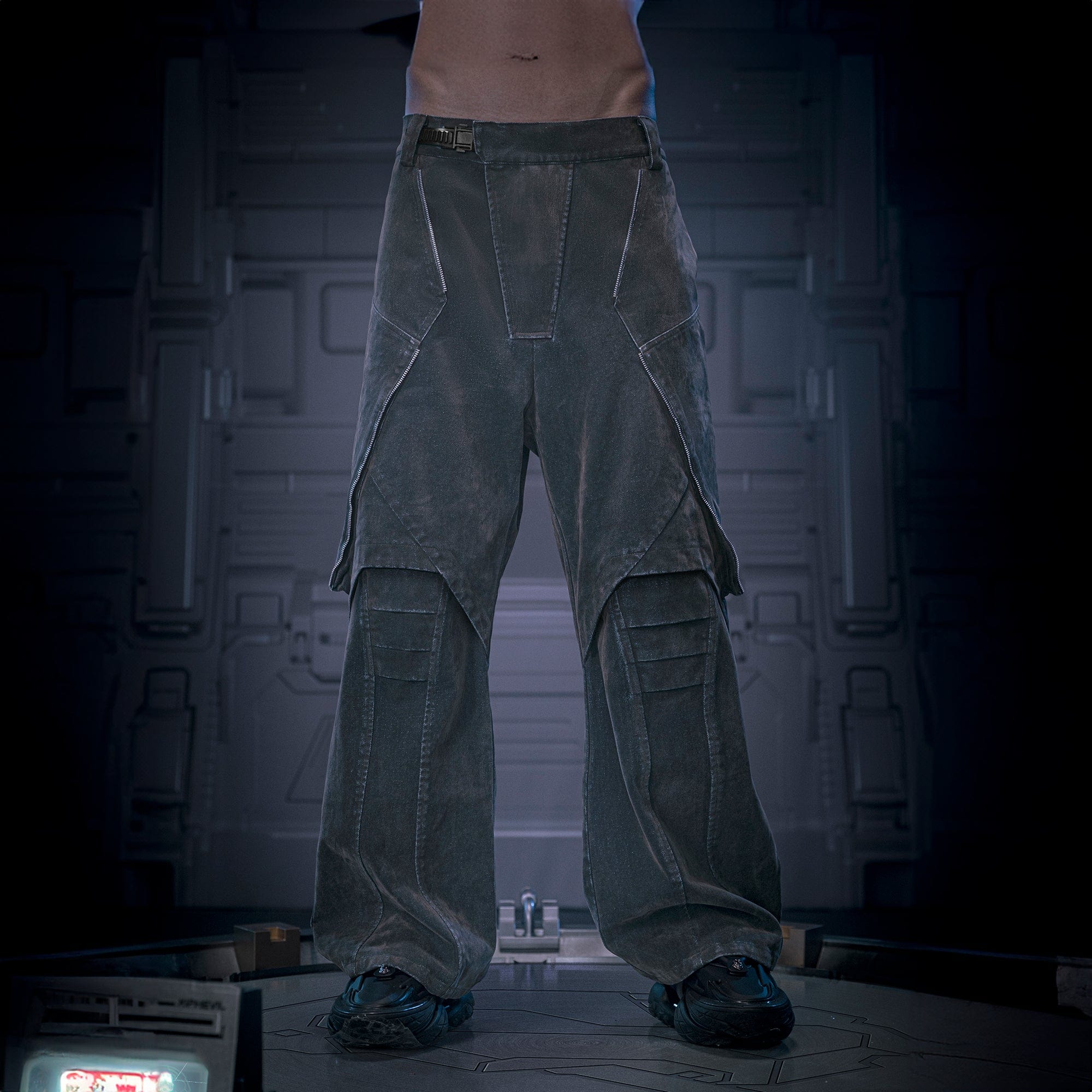 XIPHEVIL Layered Paneled Robotic Wide-Leg Pants-Pants-XS-Free Shipping Leatheretro