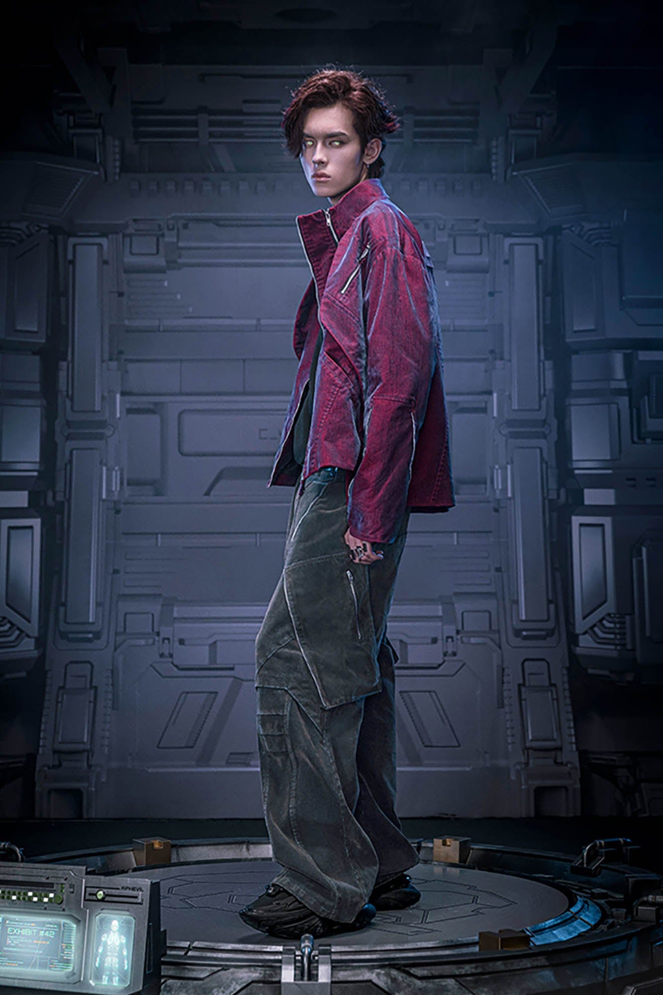 XIPHEVIL Mech Deconstructed Washed Denim Jacket Red-Jacket-XS-Free Shipping Leatheretro