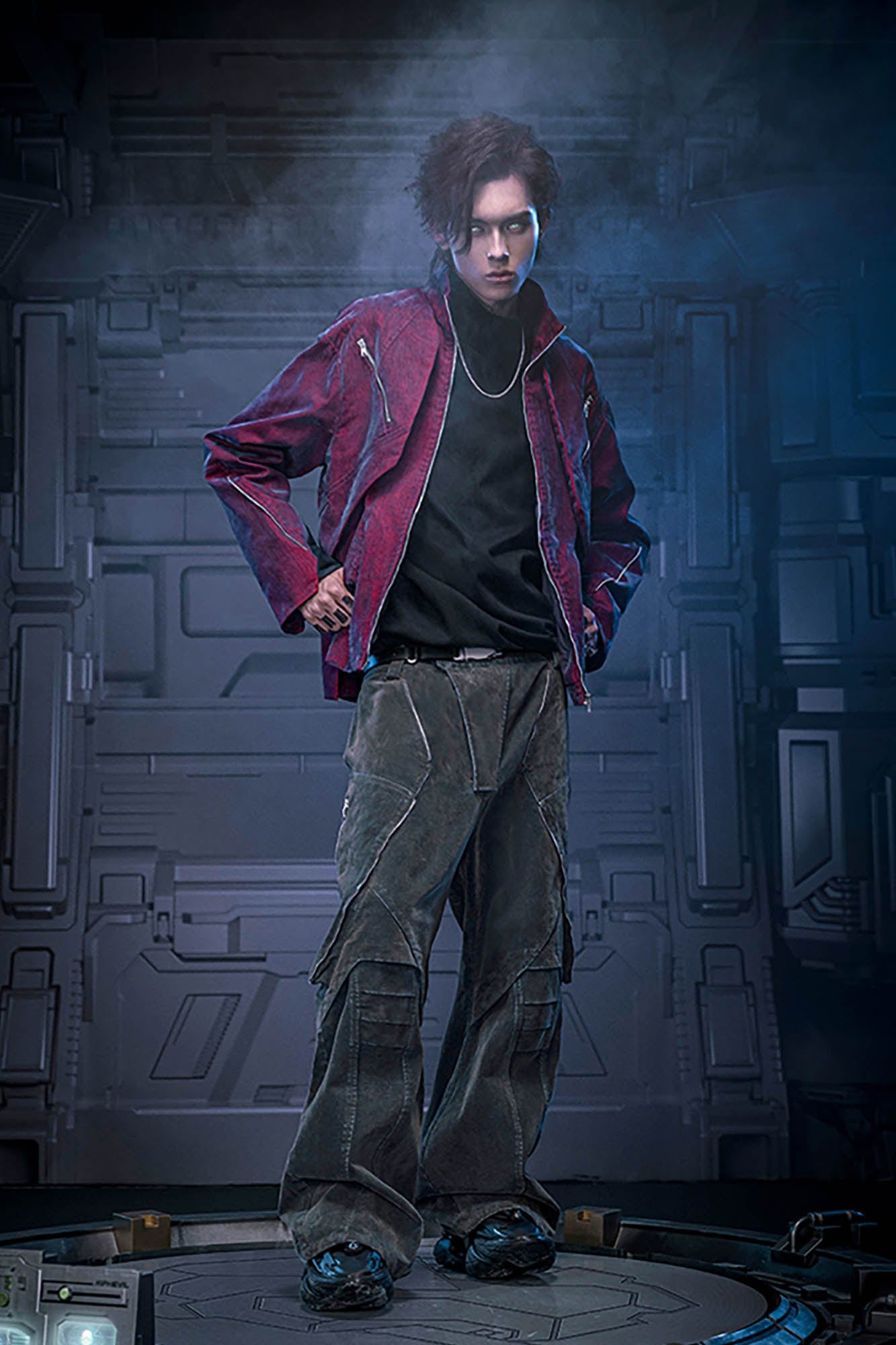 XIPHEVIL Mech Deconstructed Washed Denim Jacket Red-Jacket-XS-Free Shipping Leatheretro