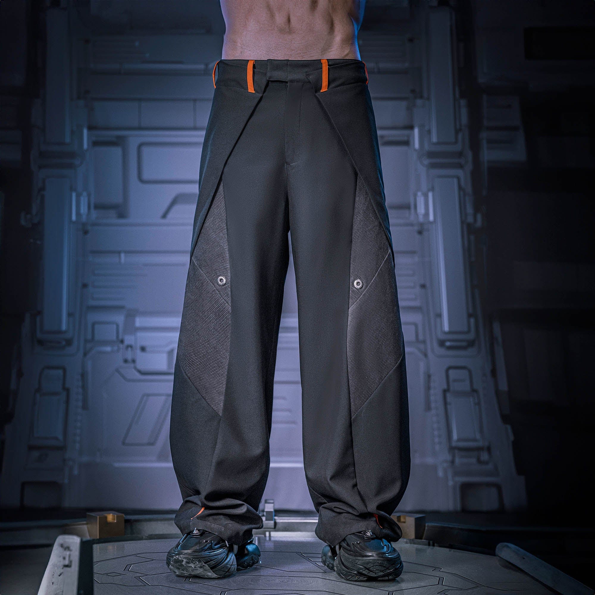 XIPHEVIL Mech Paneled Utility Wide-Leg Pants Black-Pants-XS-Free Shipping Leatheretro