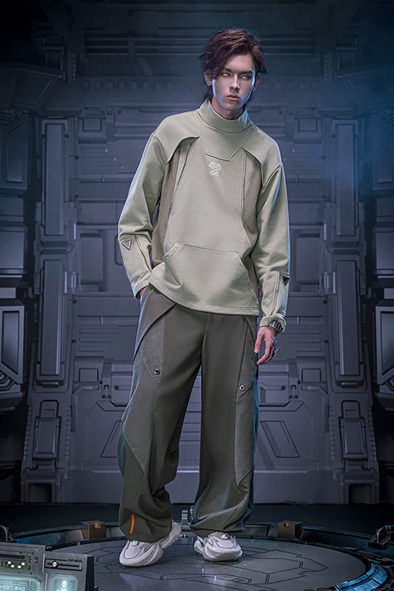 XIPHEVIL Mesh Paneled Tactical Turtleneck Sweatshirt Green-L/S Tee-XS-Free Shipping Leatheretro
