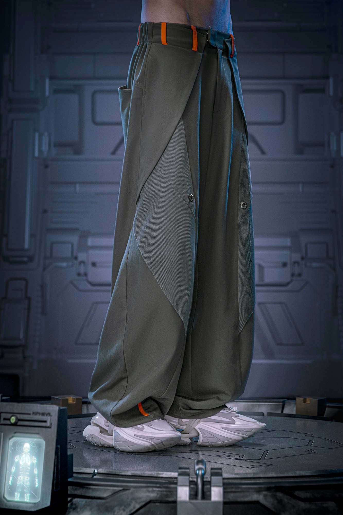 XIPHEVIL Mech Paneled Utility Wide-Leg Pants Grey-Pants-XS-Free Shipping Leatheretro