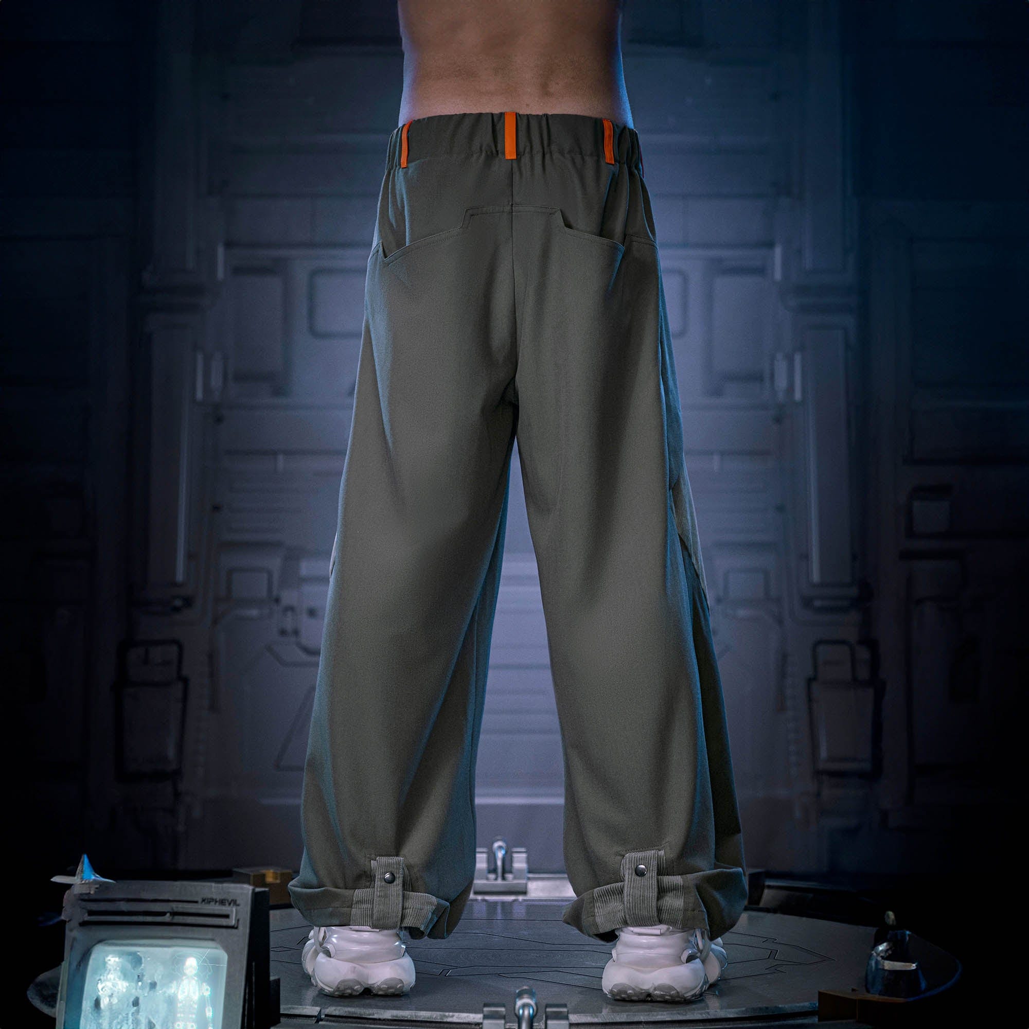 XIPHEVIL Mech Paneled Utility Wide-Leg Pants Grey-Pants-XS-Free Shipping Leatheretro