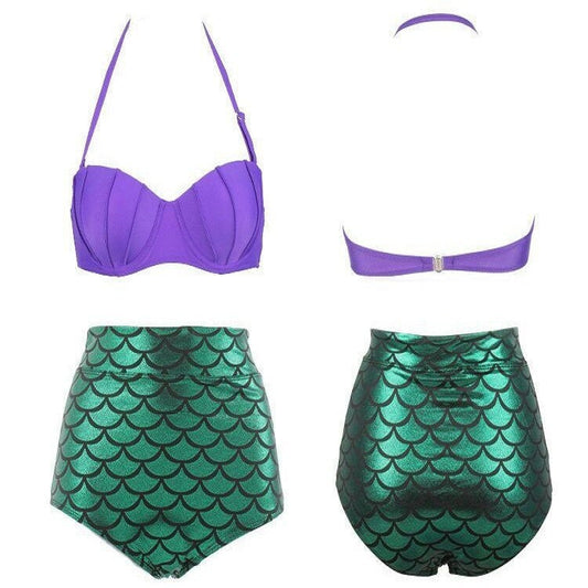 Sexy Mermaid Design High Waist Women Two Pieces Swimsuits-Swimwear-Purple-S-Free Shipping Leatheretro