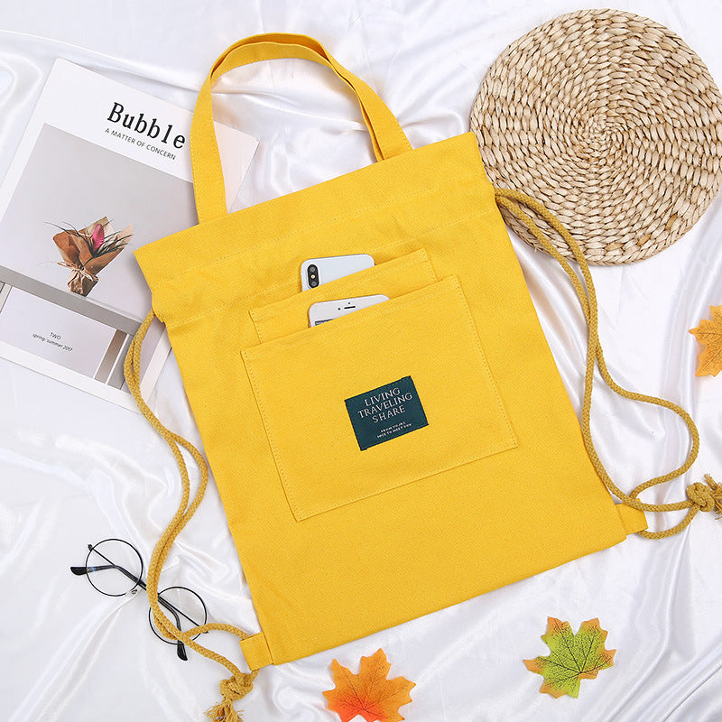 Women's Drawstring Backpack-Canvas Bag-White-Free Shipping Leatheretro