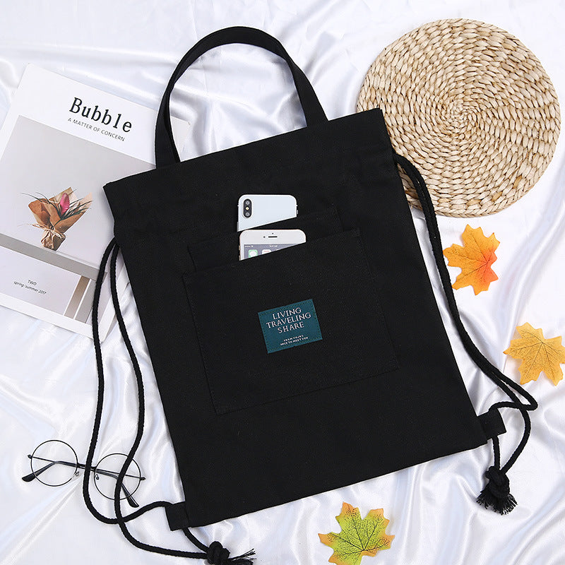 Women's Drawstring Backpack-Canvas Bag-White-Free Shipping Leatheretro