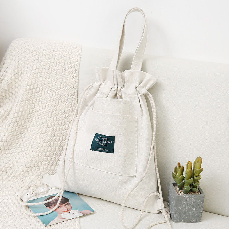 Women's Drawstring Backpack-Canvas Bag-White-Free Shipping Leatheretro