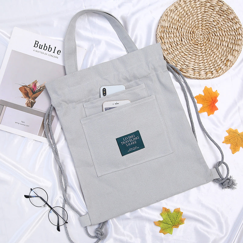 Women's Drawstring Backpack-Canvas Bag-White-Free Shipping Leatheretro