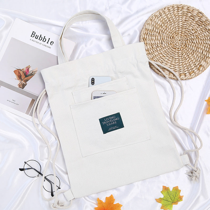 Women's Drawstring Backpack-Canvas Bag-White-Free Shipping Leatheretro