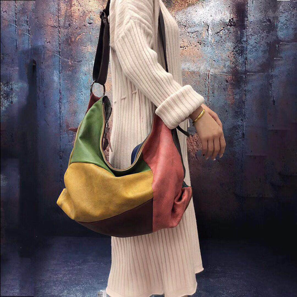Large Genuine Leather Crossbody Sling Bag-Colorful-Free Shipping Leatheretro