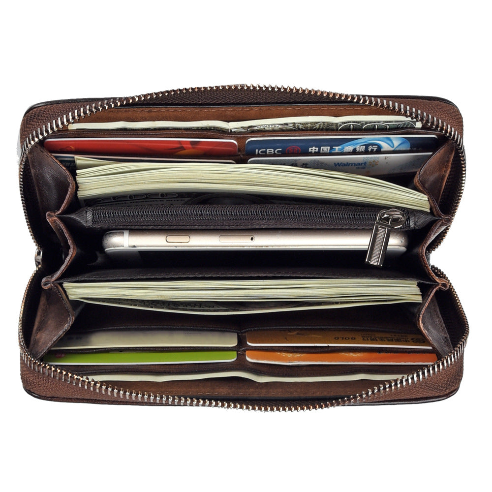 Vintage Genuine Leather Long Zip Wallet-Handbags, Wallets & Cases-Vintage Black-Free Shipping Leatheretro