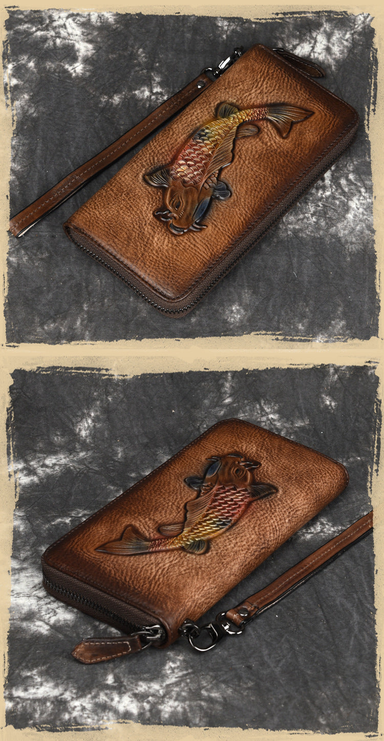 Vintage Genuine Leather Long Zip Wallet-Handbags, Wallets & Cases-Vintage Black-Free Shipping Leatheretro