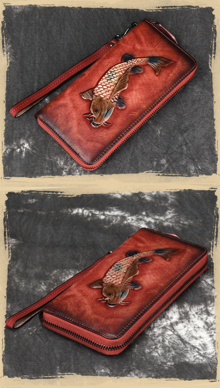 Vintage Genuine Leather Long Zip Wallet-Handbags, Wallets & Cases-Vintage Black-Free Shipping Leatheretro